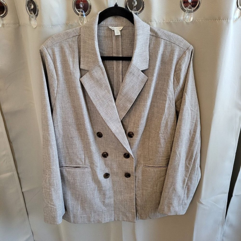 CAto Blazer Size XL Gray Double‎ Breasted Career Business Jacket Stretch 15546